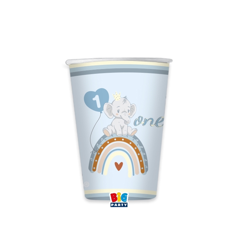 8 Bicchieri cc.200 One Birthday Boho Light Blue