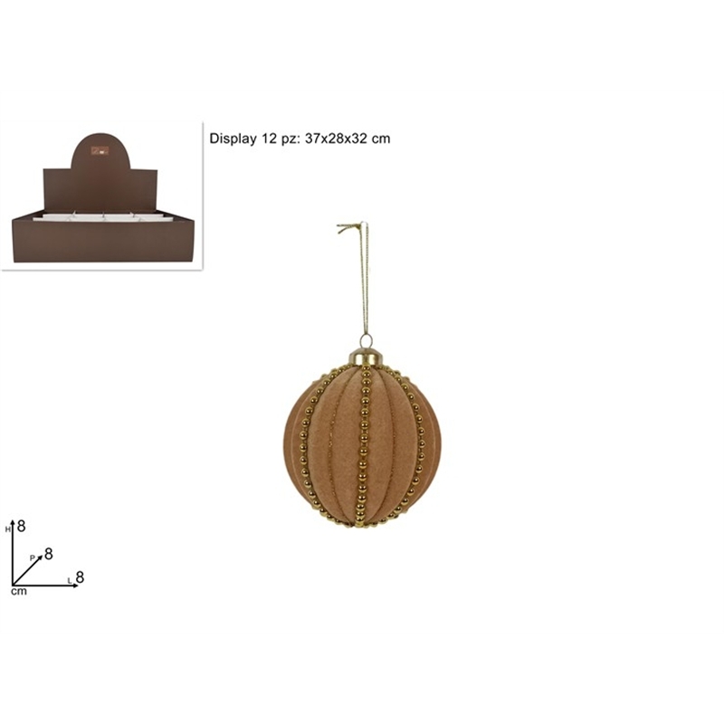palla-natale-vetro-velluto-beige-perline-oro-8-cm