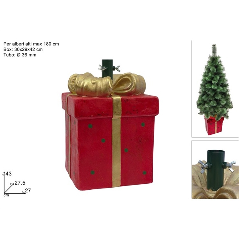base-albero-natale-pacco-regalo-rosso-oro