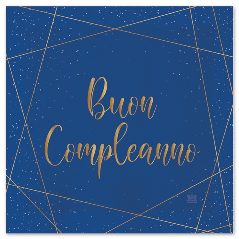 Tovaglioli 33x33 cm Buon Compleanno Blue Gold 20 pezzi