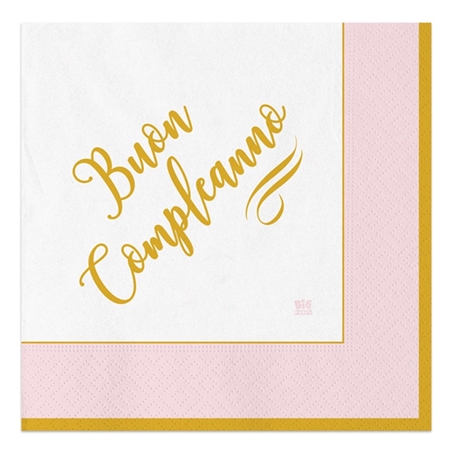 Tovaglioli 33x33 cm Buon Compleanno Chic Rosa 20 pezzi