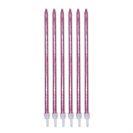 12 Candeline Matite Glitter Lux Rosa cm. 15 + supporto