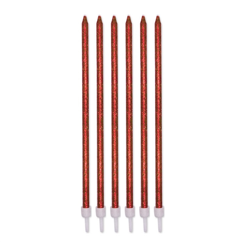 12 Candeline Matite Glitter Lux rosse cm. 15 + supporto