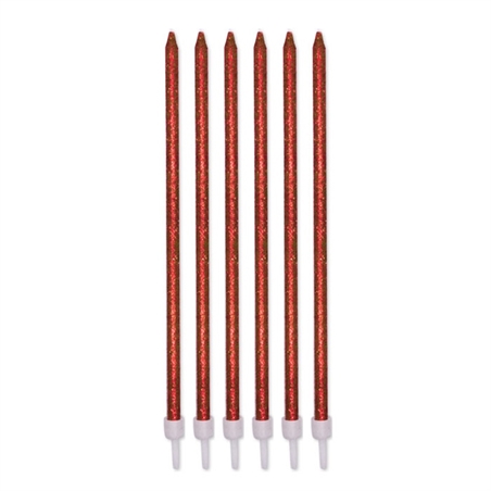 12 Candeline Matite Glitter Lux rosse cm. 15 + supporto