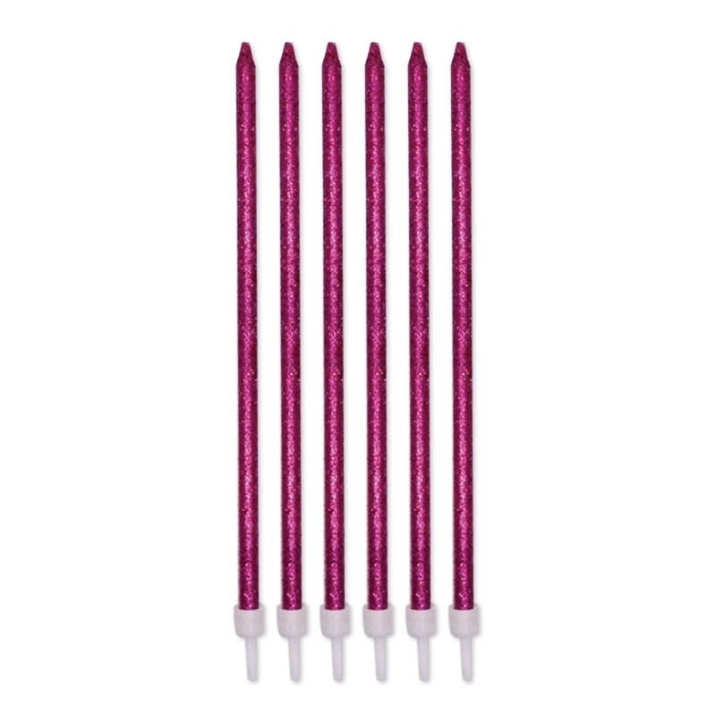 12 Candeline Matite Glitter Lux fucsia cm. 15 + supporto