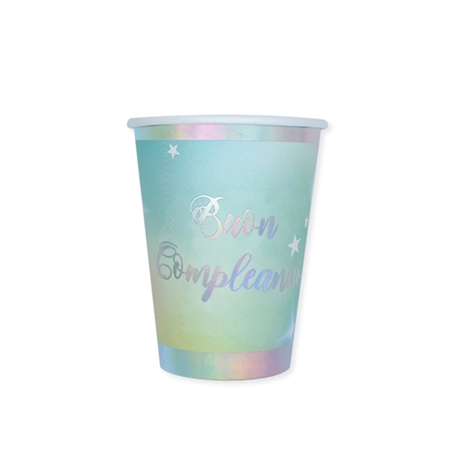 Bicchieri 200 cc Buon Compleanno Soft Rainbow 8 pezzi