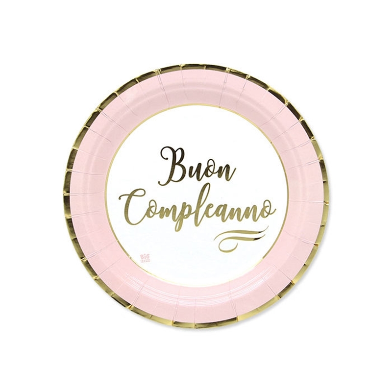 Piatti in carta 18 cm buon compleanno chic rosa 8 pezzi