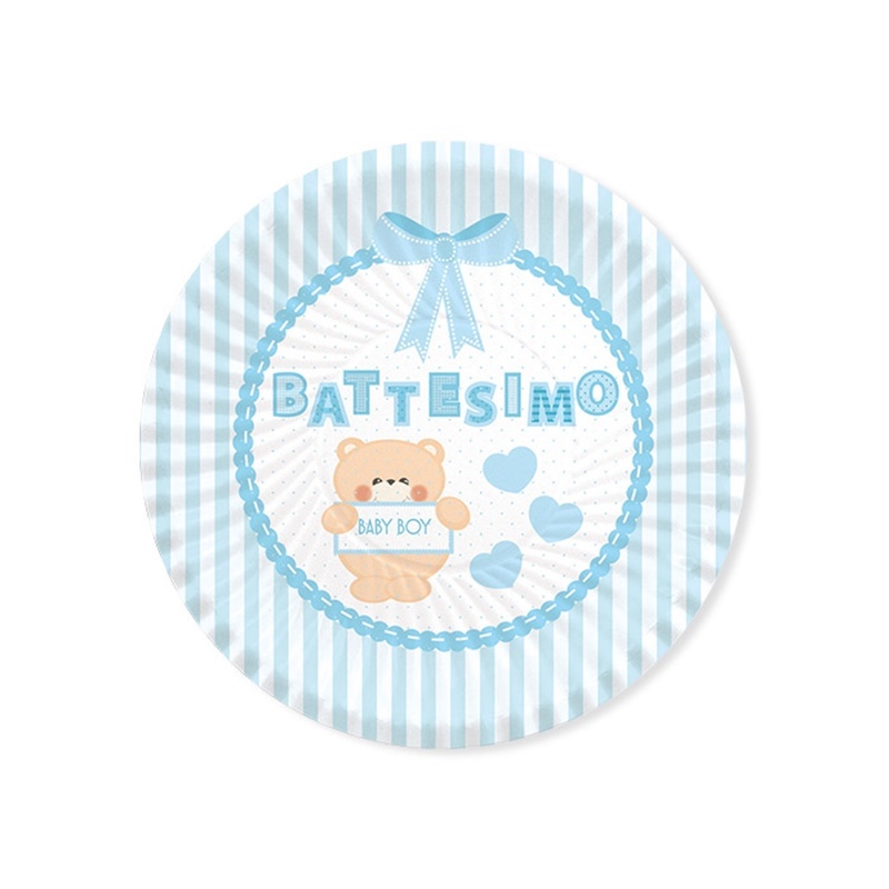 Piatti 18 cm Battesimo Teddy Celeste 8 pezzi