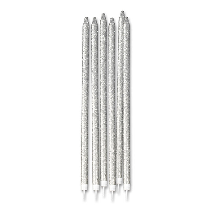 Candeline 15 cm Stelo Argento Glitterate 12 pz