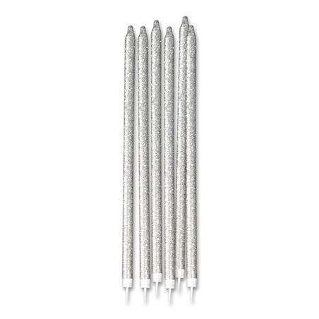 Candeline 15 cm Stelo Argento Glitterate 12 pz