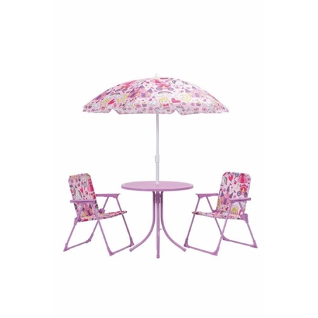 SET TAVOLINO CON OMBRELLO E 2 SEDIE BIMBO IN METALLO E RIVESTIMENTO POLIESTERE PRINCIPESSE