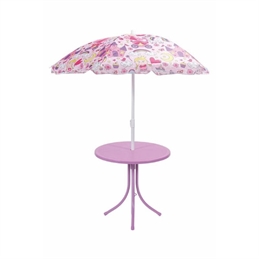 SET TAVOLINO CON OMBRELLO E 2 SEDIE BIMBO IN METALLO E RIVESTIMENTO POLIESTERE PRINCIPESSE