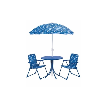 SET TAVOLINO CON OMBRELLO E 2 SEDIE BIMBO IN METALLO E RIVESTIMENTO POLIESTERE SQUALETTI