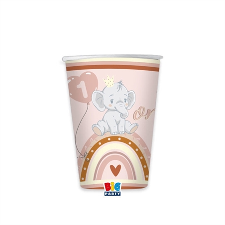 Bicchieri 200 cc One Birthday Elefantino Rosa 8 pezzi