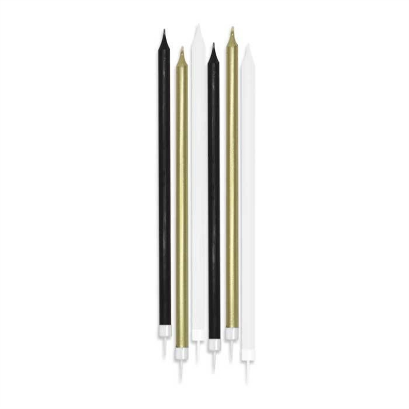 Candeline Matite Special 15 cm Prestige Nero Oro Bianco 6 pz