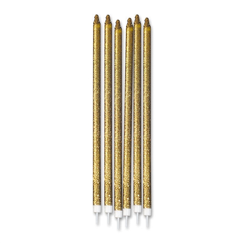 Candeline 15 cm Stelo Oro Glitterate 12 pezzi