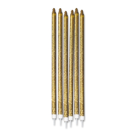 Candeline 15 cm Stelo Oro Glitterate 12 pezzi