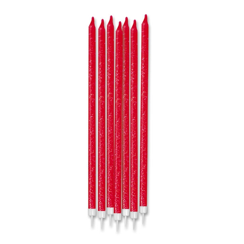 Candeline 15 cm Stelo Rosse Glitterate 12 pz