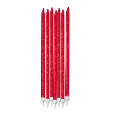 Candeline 15 cm Stelo Rosse Glitterate 12 pz