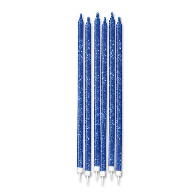 Candeline 15 cm Stelo Blu Glitterate 12 pz