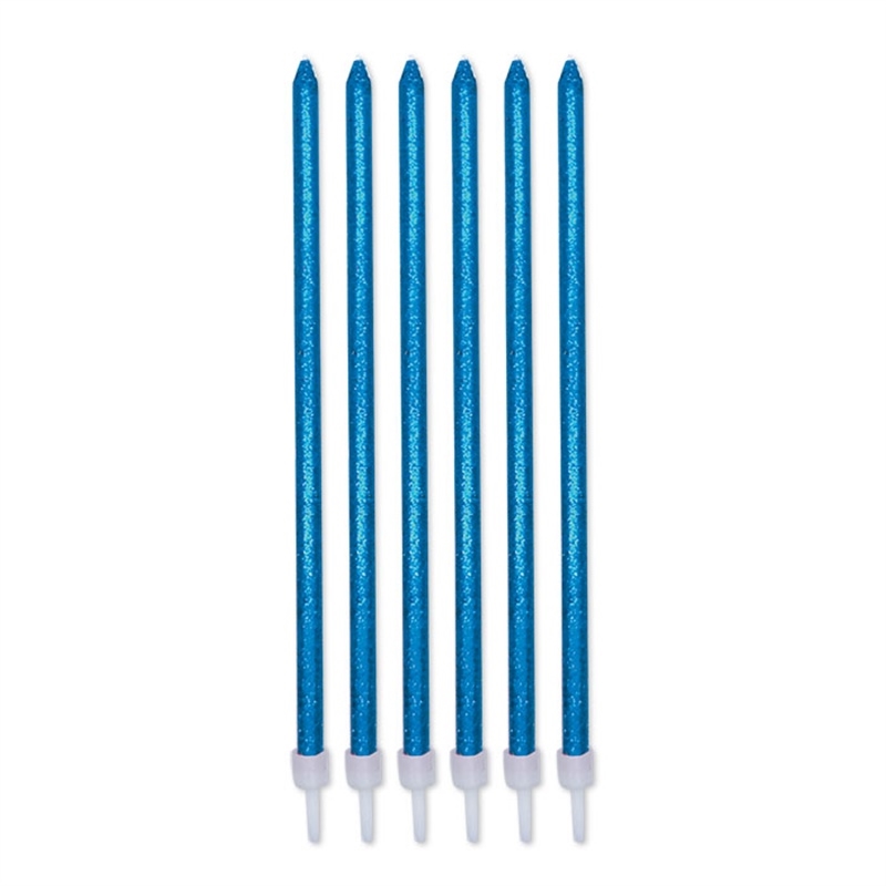 Candeline 15 cm Stelo Blu Glitterate 12 pz