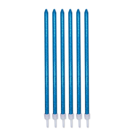 Candeline 15 cm Stelo Blu Glitterate 12 pz