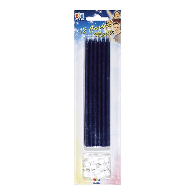 12 Candele Matite Blu cm.15 + supporto