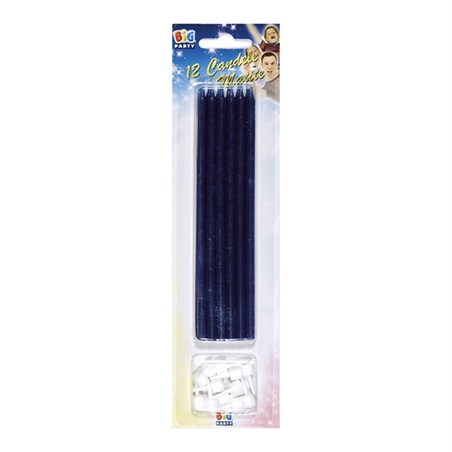 12 Candele Matite Blu cm.15 + supporto