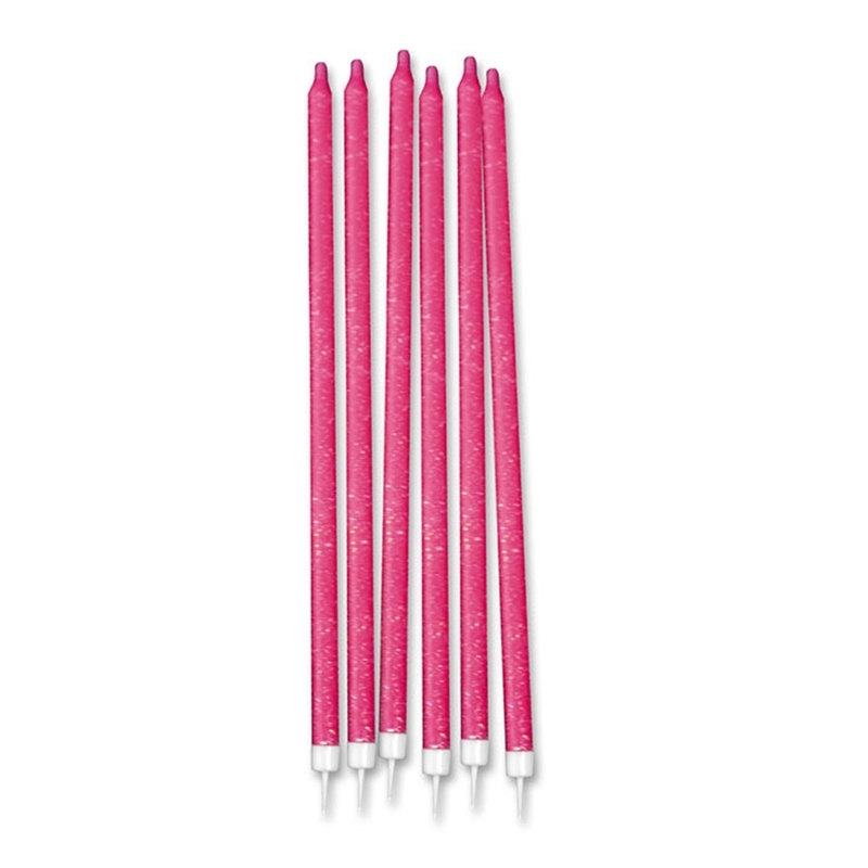 12 Candele Matite Fucsia Glitterate cm.15 + supporto