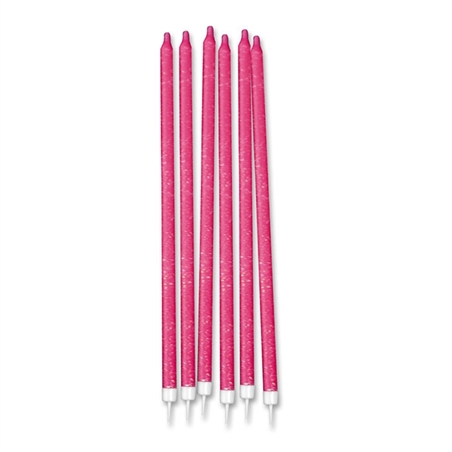 12 Candele Matite Fucsia Glitterate cm.15 + supporto