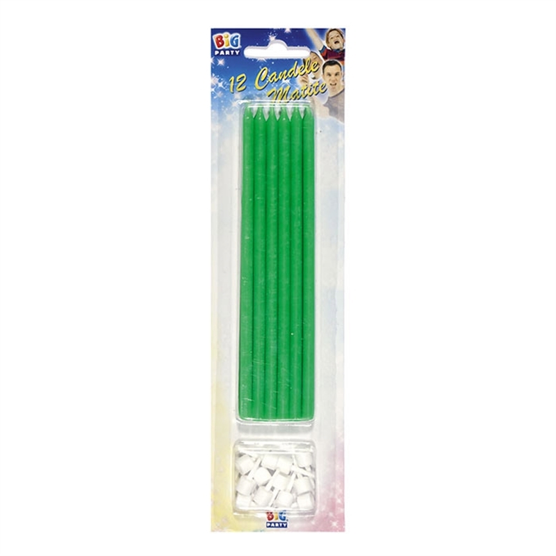 12 Candele Matite Verde cm.15 + supporto