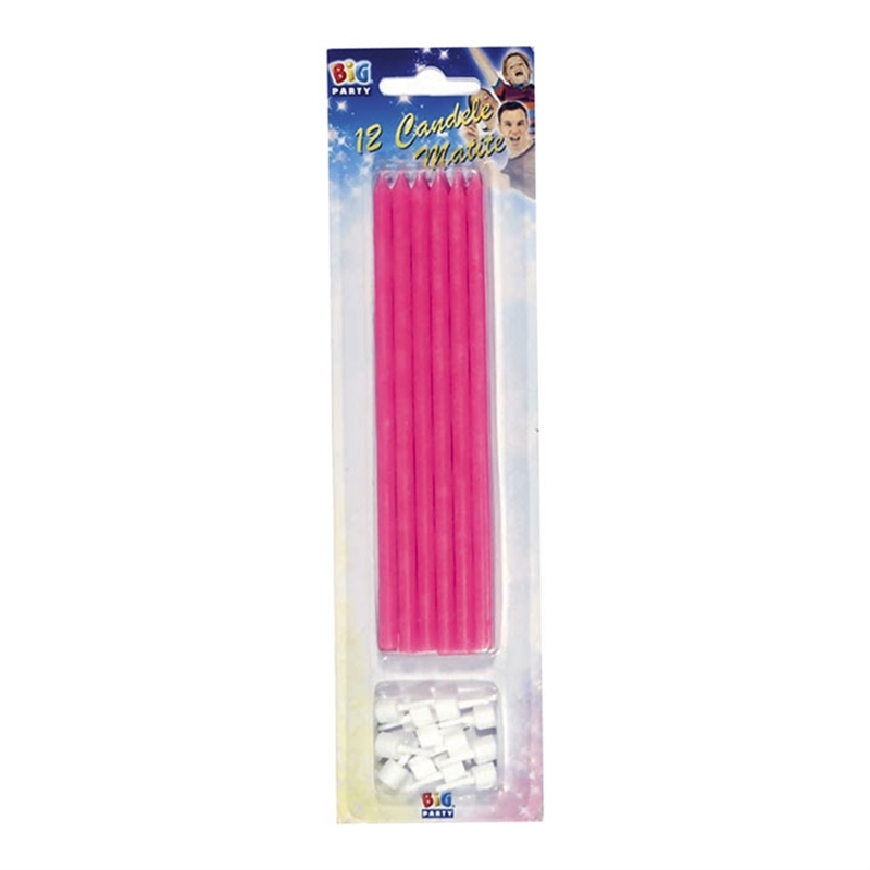 12 Candele Matite Fucsia cm.15 + supporto