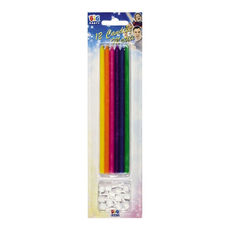 12 Candele Matite Colorate cm.15 + supporto