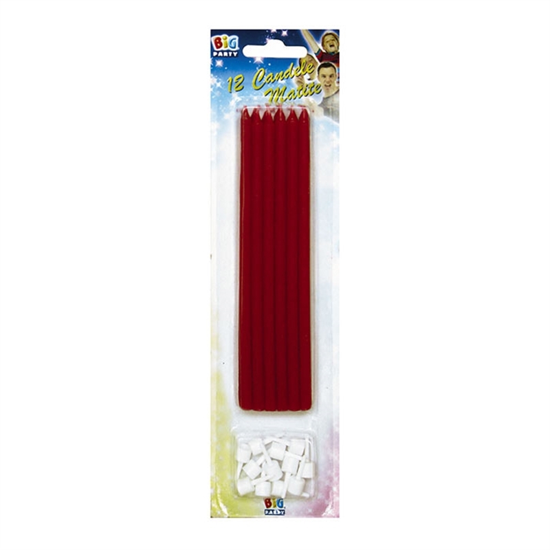 12 Candele Matite Rosse cm.15 + supporto