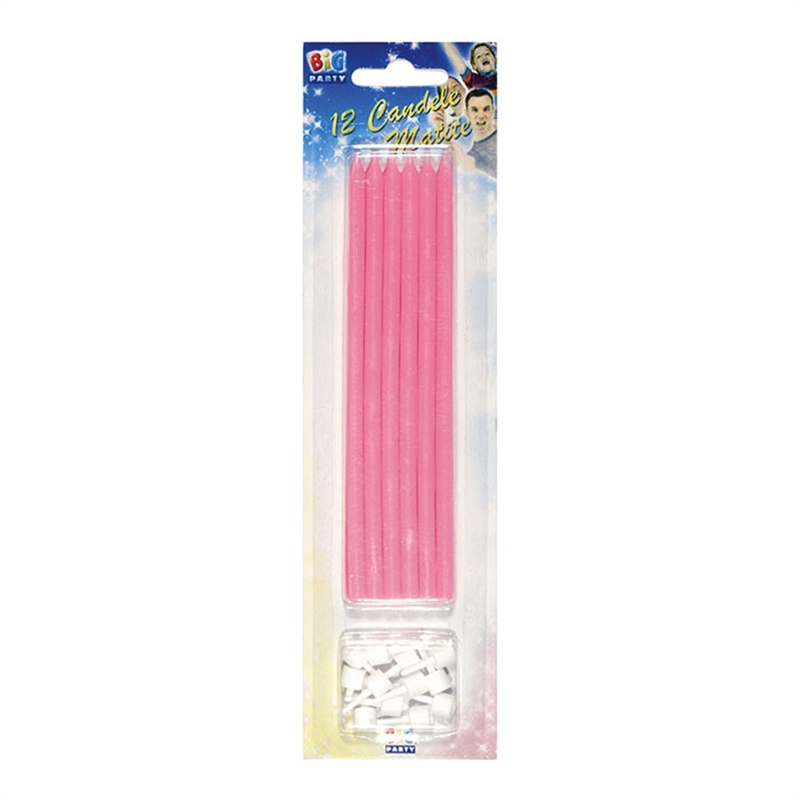 12 Candele Matite Rosa cm.15 + supporto