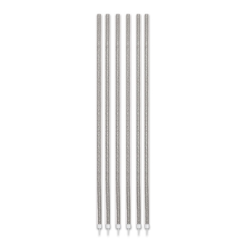 16 Candeline Fili Luminosi Argento Glitter cm. 16 + supporto