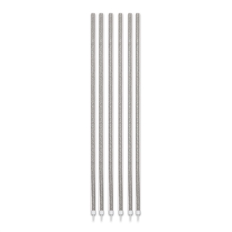 16 Candeline Fili Luminosi Argento Glitter cm. 16 + supporto