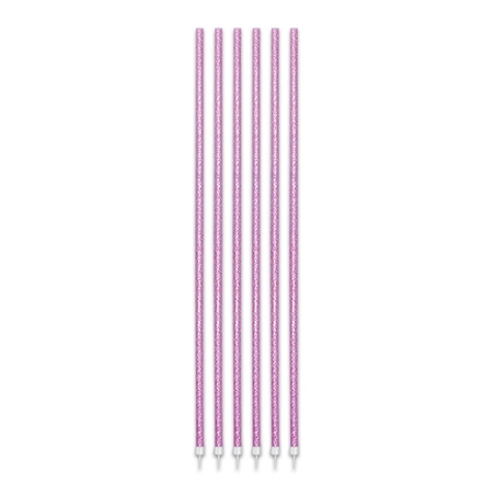 16 Candeline Fili Luminosi Rossi Glitter cm. 16 + supporto
