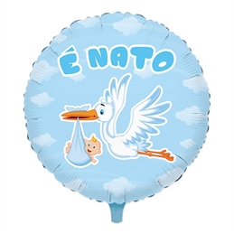 Palloncino Mylar 18'' E' Nato Cicogna Nuvola Celeste