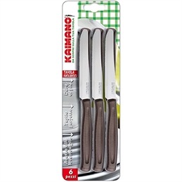 Kaimano Dinamik 6 PZ Coltelli da Tavola Mezza Serrazione, Acciaio Inossidabile, Marrone.
