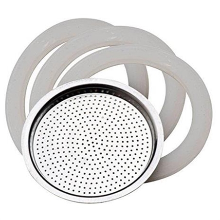 Ricambio 3 Guarnizioni 100% silicone + 1 Filtro, Alluminio - 1 TAZZA