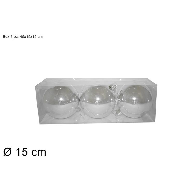 PALLE 15CM SET 3PZ IN BOX PVC SILVER