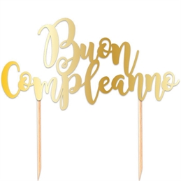 Cake Topper Italic 20x13 cm Buon Compleanno Oro