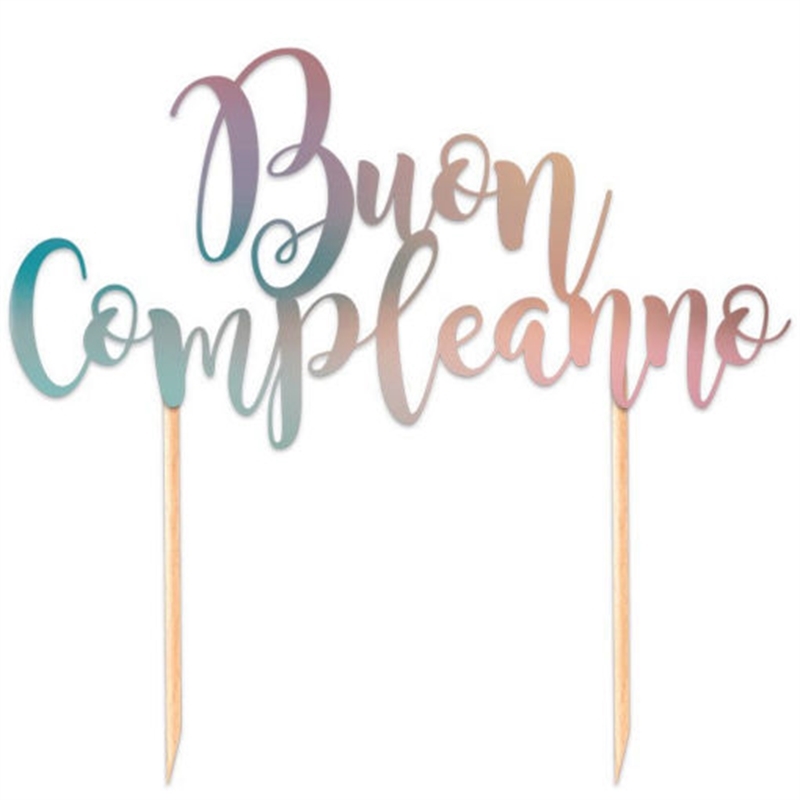 Cake Topper Italic 20x13 cm Buon Compleanno Iridescente