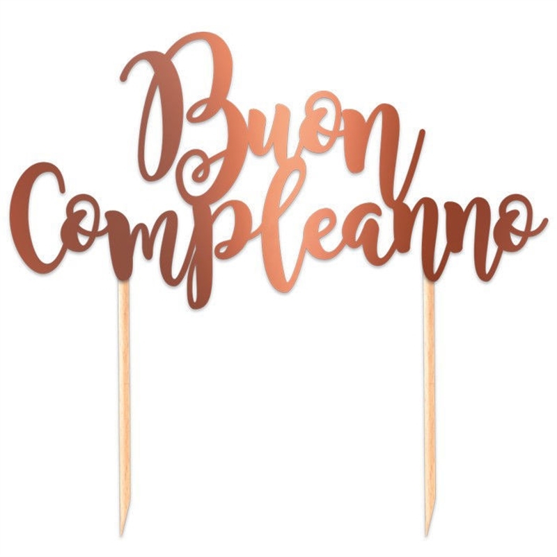 Cake Topper Italic 20x13 cm Buon Compleanno Rosa Gold