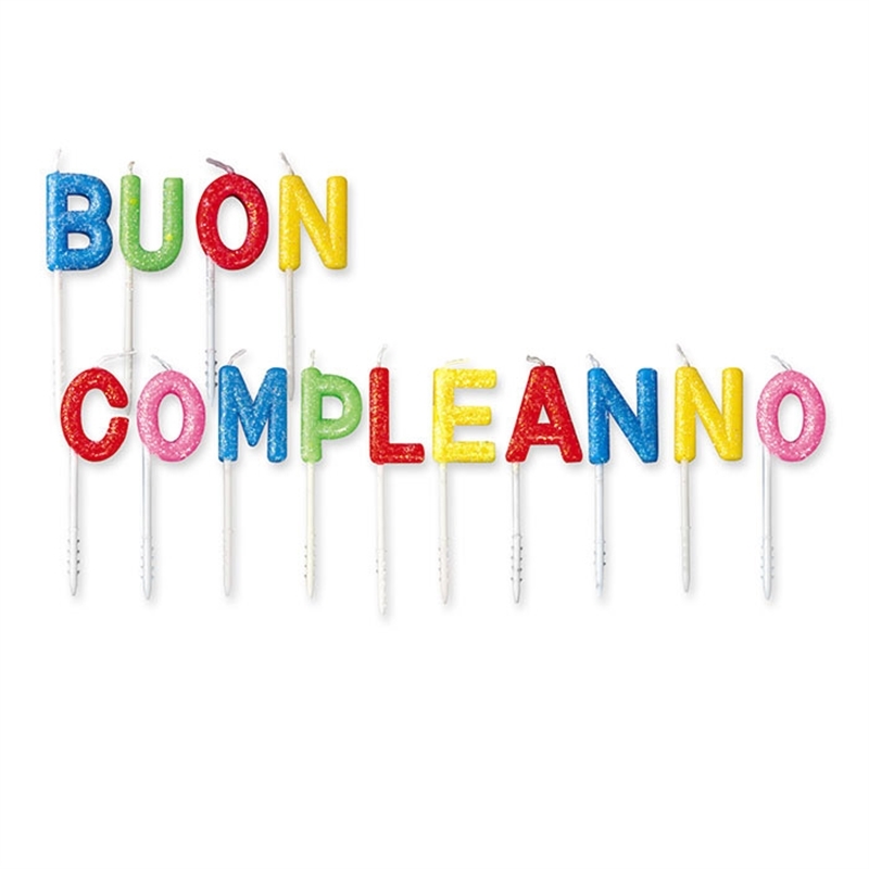 Set Candeline Picks 7 cm Buon Compleanno Assortite Glitter