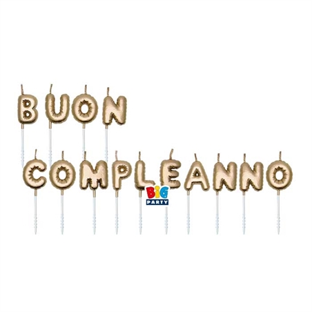 Set Candeline Balloon 7 cm Buon Compleanno Oro Metal