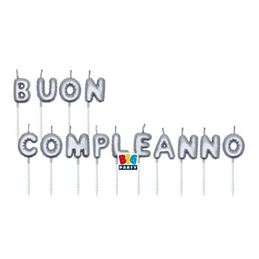 Set Candeline Balloon 7 cm Buon Compleanno Argento Metal