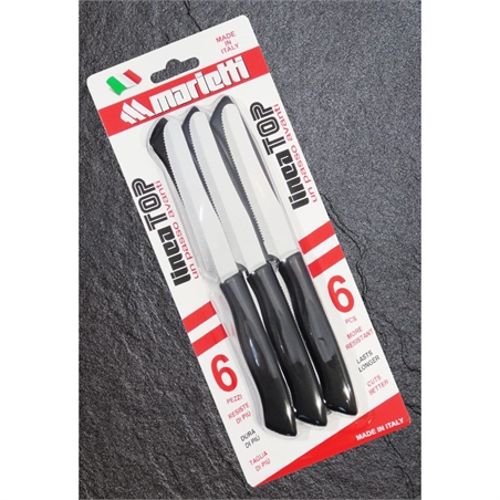 Set 6 Coltelli Tavola Top Con Seghetto 11 Cm Nylon Acciaio Inox Nero Marietti Marob