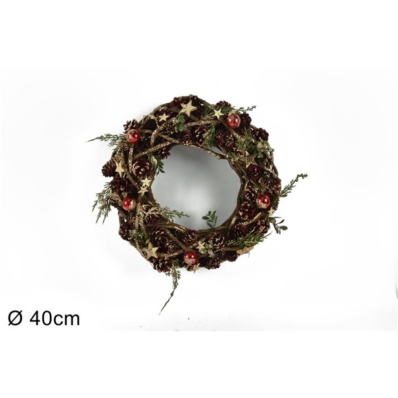 DIETROPORTA 40CM LEGNO INTRECCIATO PIGNE ROSSE